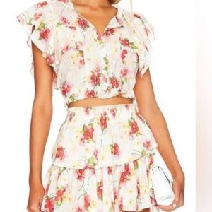 LoveShackFancy White Floral Ruffled Crop Top & Skirt Set